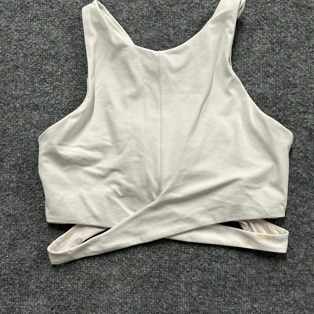 Athleta Sports Bra Womens Size L White High Neck Wrap Cutout Back Athletic Yoga